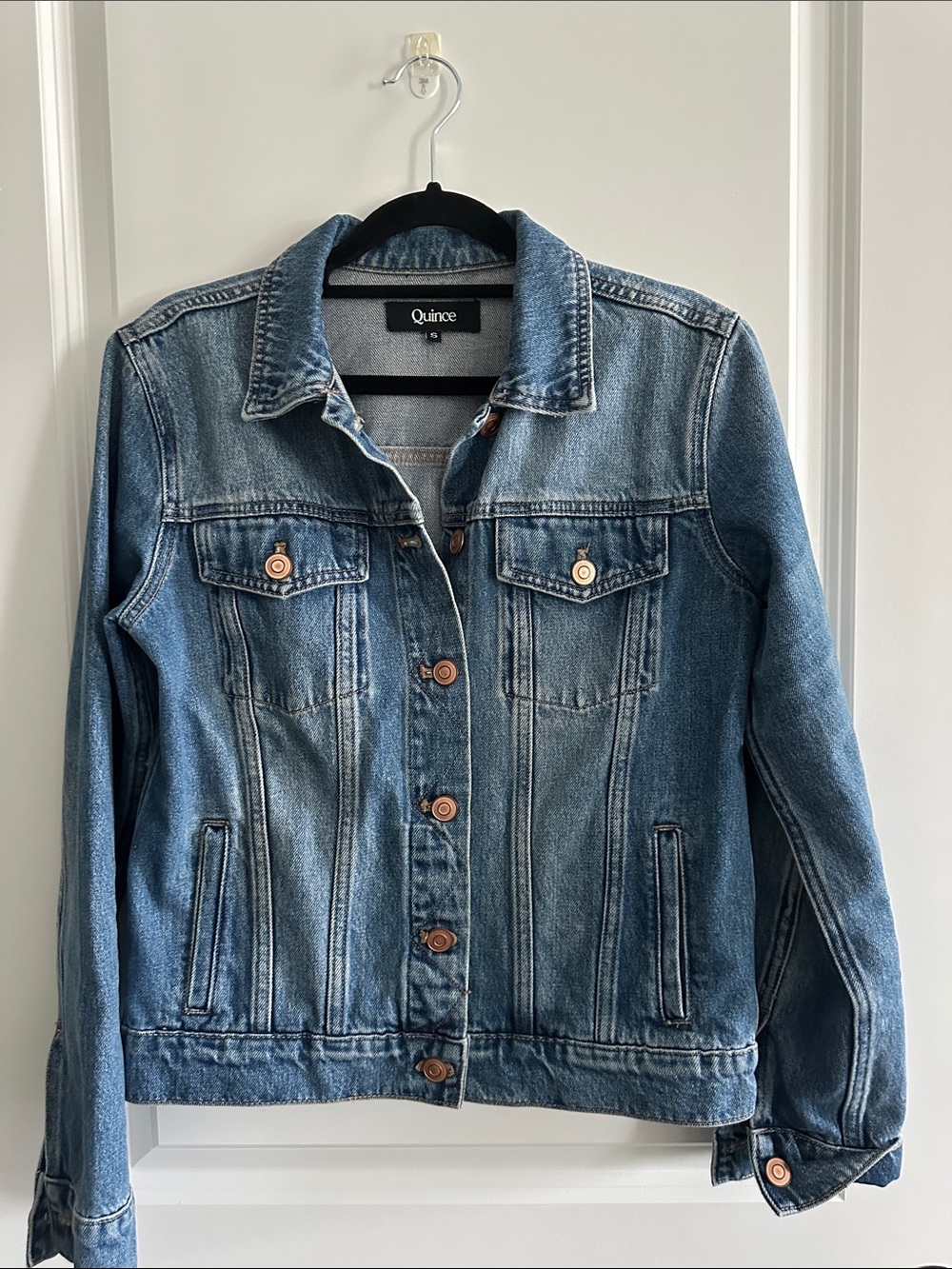Quince Medium Blue Denim Jacket with Copper Buttons